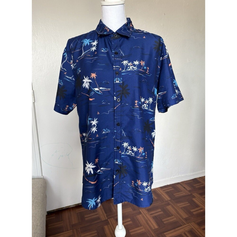 Sovereign Code Men’s Blue Island Print Button Down Shirt Size Medium